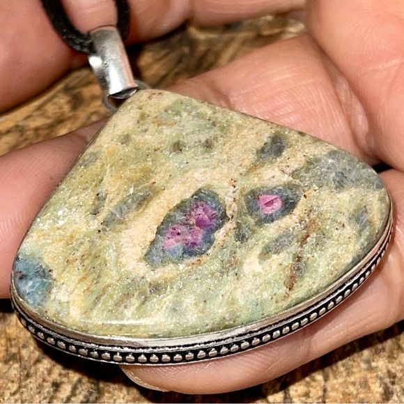 Blue Green Ruby Fuchsite Pendant 2” - Picture 4 of 12
